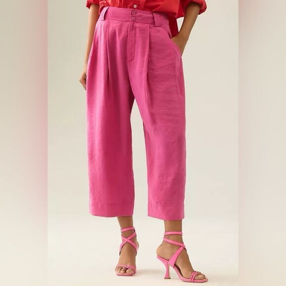 By Anthropologie | Cropped Pleated Trousers Pink Pants - Picture 1 of 11